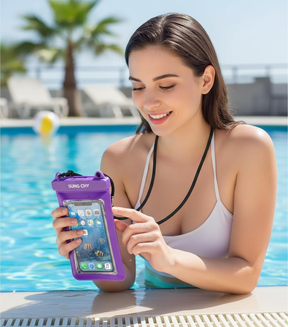 IPX8, 7.4Waterproof Phone Pouch, Universal Fit(Iphone 16 15 14 13 plus Pro, 12 11 Pro XR X 8 7 6S plus SE, Galaxy S25 S24 S23 S20 Serries Pixel, Lanyard Included (Sky Blue) 1Pack