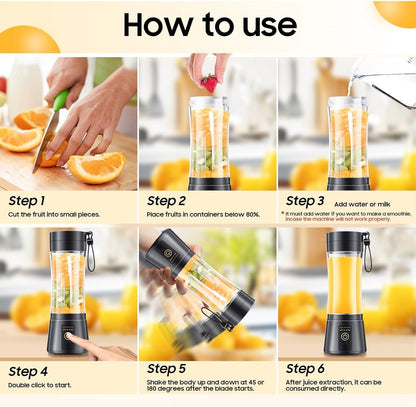 Portable Blender, Cordless Personal Smoothie Blender with USB Rechargeable & 6 Blades, Compact Mini Juicer Powerful Blending for Shakes/Fruits/Veggies/Travel/Home/Office/Gym/Camping