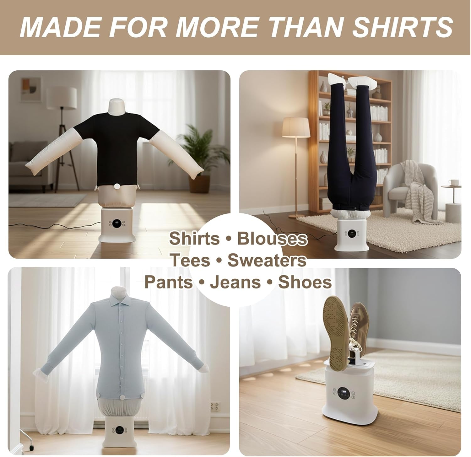 Automatic Ironing Machine 3.0, 3-In-1 Air & Steam Garment Dryer and Iron for Shirts, Pants, Dresses and More, Hands-Free Garment Care with Adjustable Time & Temperature, 1250W Fast Dryin