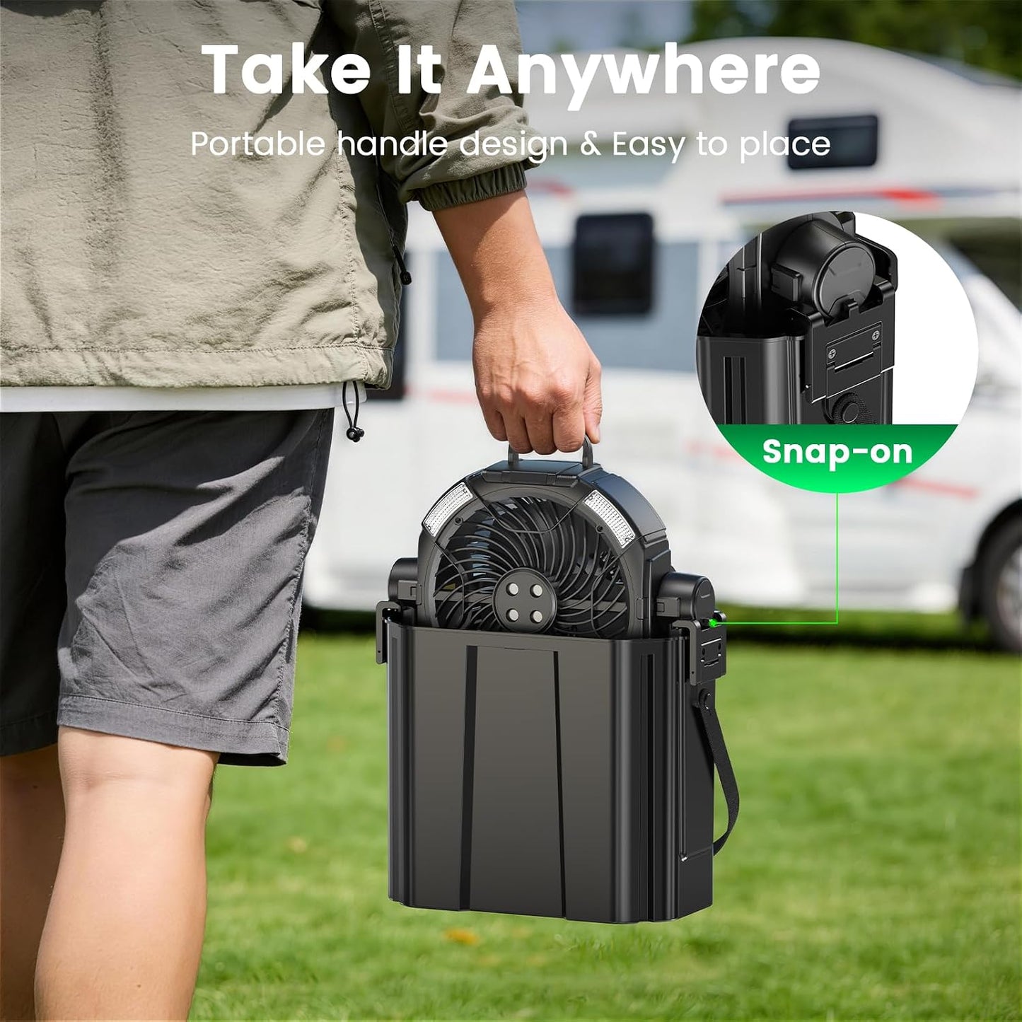 Portable Misting Fan Rechargeable for Hot Weather - 9-Inch Oscillating Camping Fan with USB Battery as Power Bank, 4 Mist Cooler, 7L Bucket for Outdoor/Camping/Patio/Golf (Black)