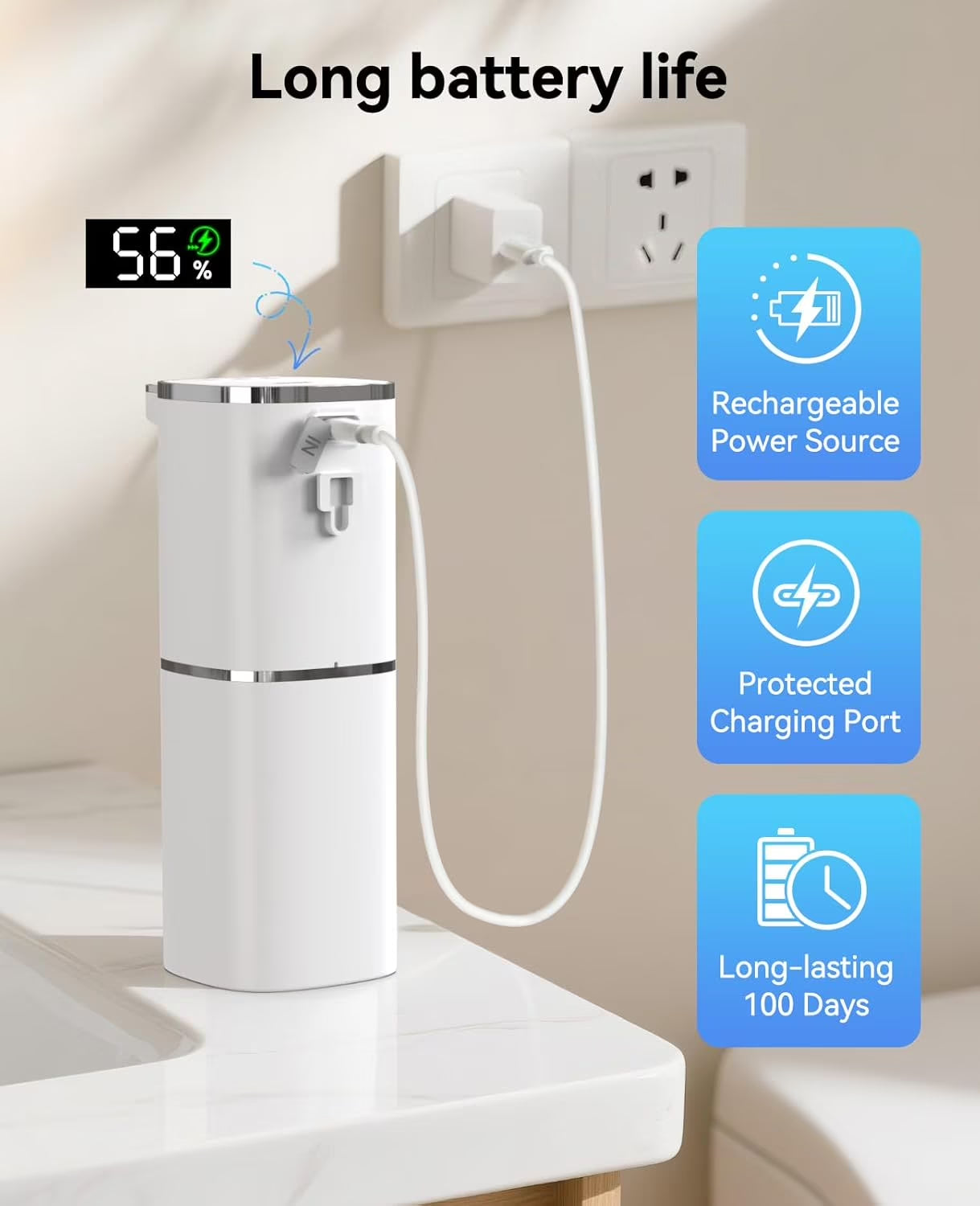 Automatic Foaming Soap Dispenser, Touchless Foam Soap Dispenser, Rechargeabled 9 Adjustable Levels & IPX5 Waterproof Wall Mounted 420Ml Soap Container for Bathroom, Kitchen and Hotel, White