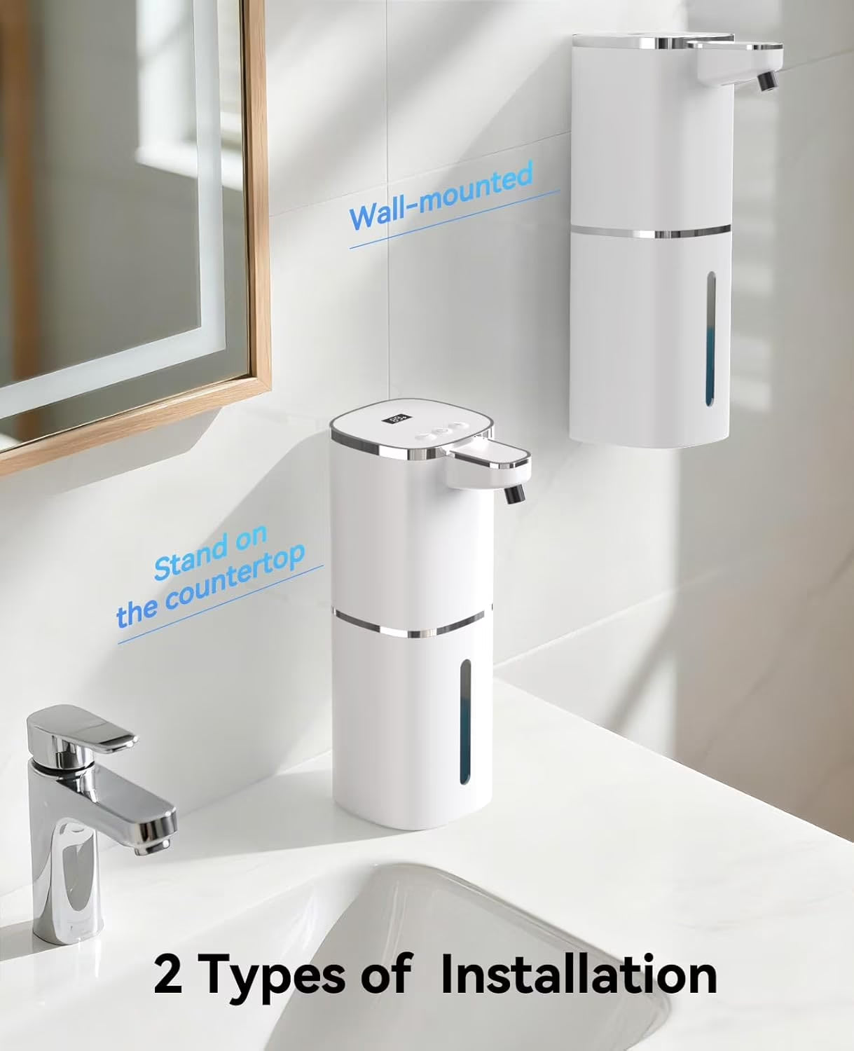 Automatic Foaming Soap Dispenser, Touchless Foam Soap Dispenser, Rechargeabled 9 Adjustable Levels & IPX5 Waterproof Wall Mounted 420Ml Soap Container for Bathroom, Kitchen and Hotel, White