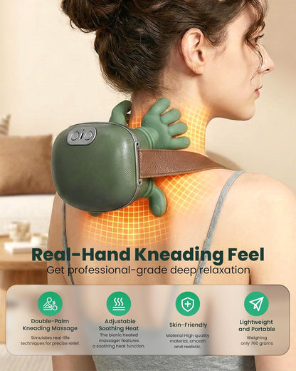 Neck Massager with Heat - Neck and Back Shiatsu Massager for Relieve Fatigue, Deep Tissue Portable Neck and Shoulder Massager for Home and Travel, Green
