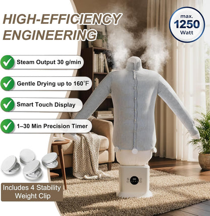 Automatic Ironing Machine 3.0, 3-In-1 Air & Steam Garment Dryer and Iron for Shirts, Pants, Dresses and More, Hands-Free Garment Care with Adjustable Time & Temperature, 1250W Fast Dryin