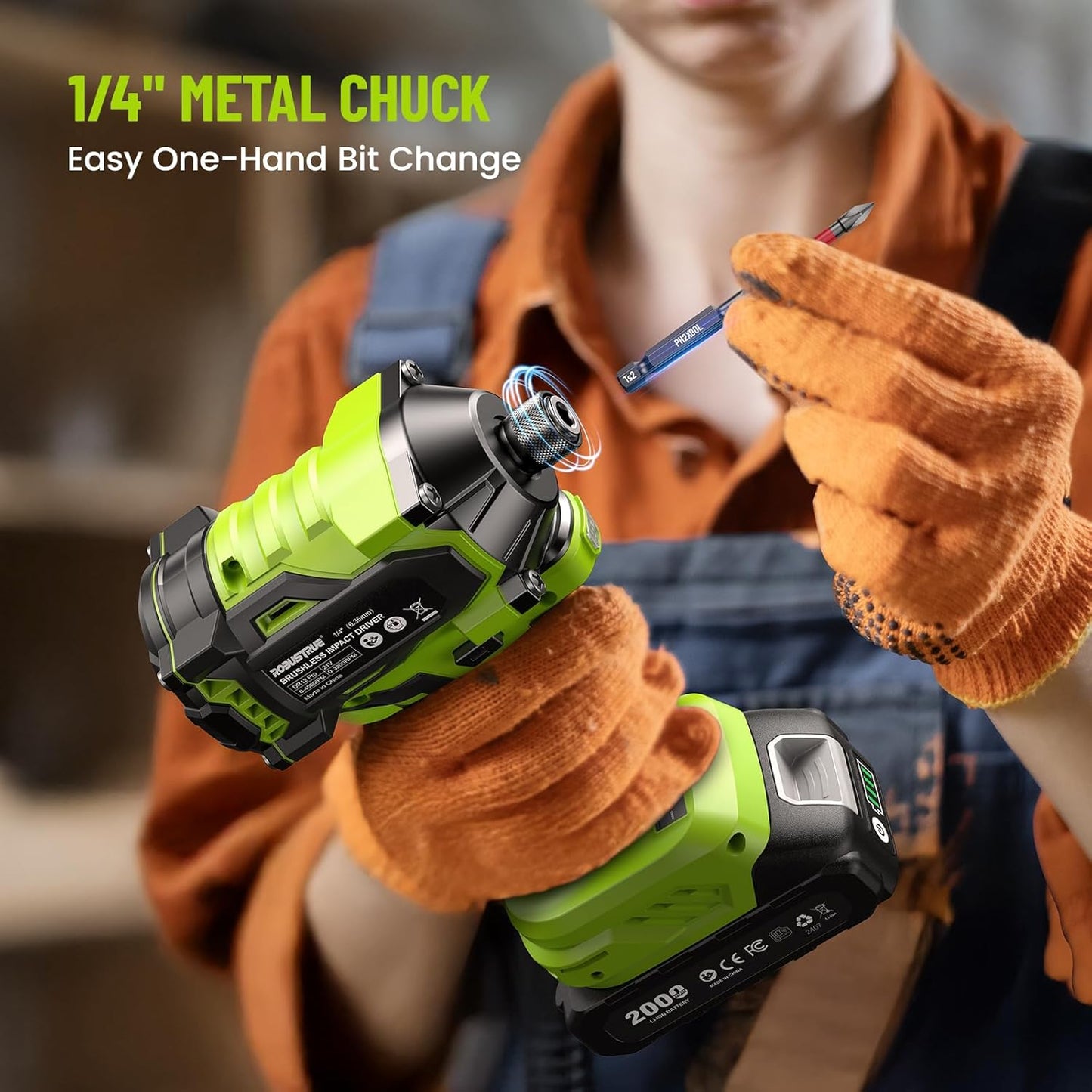 Impact Driver: 21V 1/4" Hex Cordless Impact Driver, 230N.M (2,035In-Lbs) Brushless Impact Driver Drill Set, 20Psc Screwdriver Bits, 2.0 Ah Battery, Variable Speed for DIY and Automotive