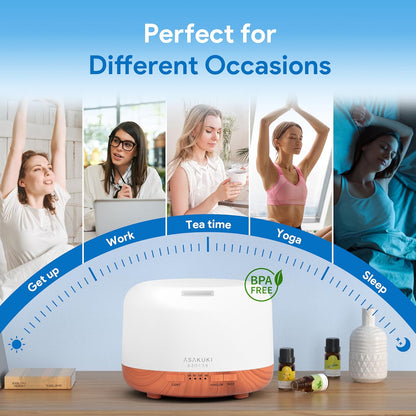 Essential Oil Diffuser for Home, 500ML Aromatherapy Diffuser Humidifier with Remote Control, 7 Color LED Lights, Quiet Cool Mist Diffuser for Bedroom, Office (Yellow)