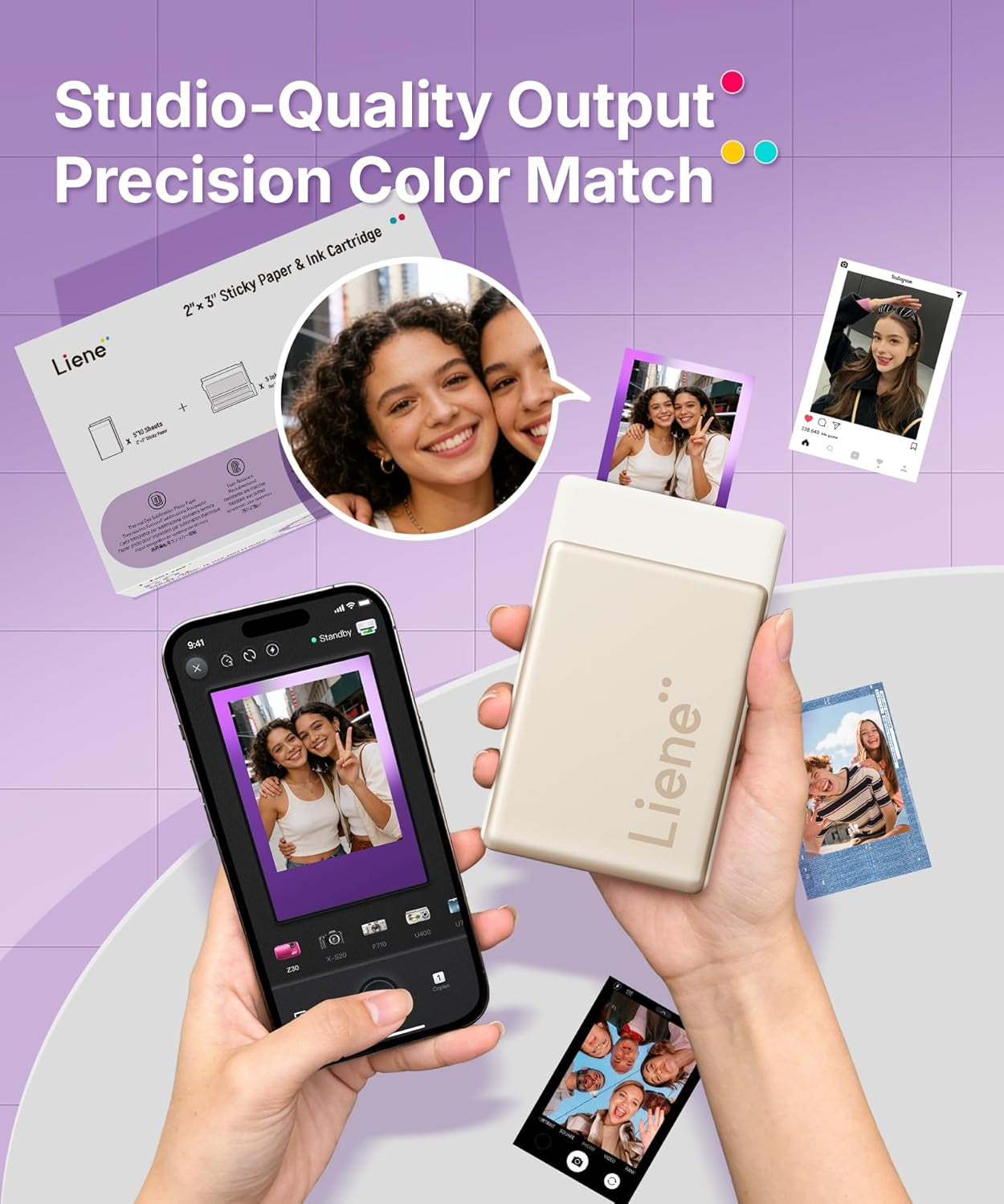 Pearl N200 Pro Portable Photo Printer Photo Paper 50 Sheets & 5 Cartridges, Picture Printer Sticker Paper Adhesive, Waterproof, Smudge Proof, Photo Paper Only for DMP130 for Scrapbook