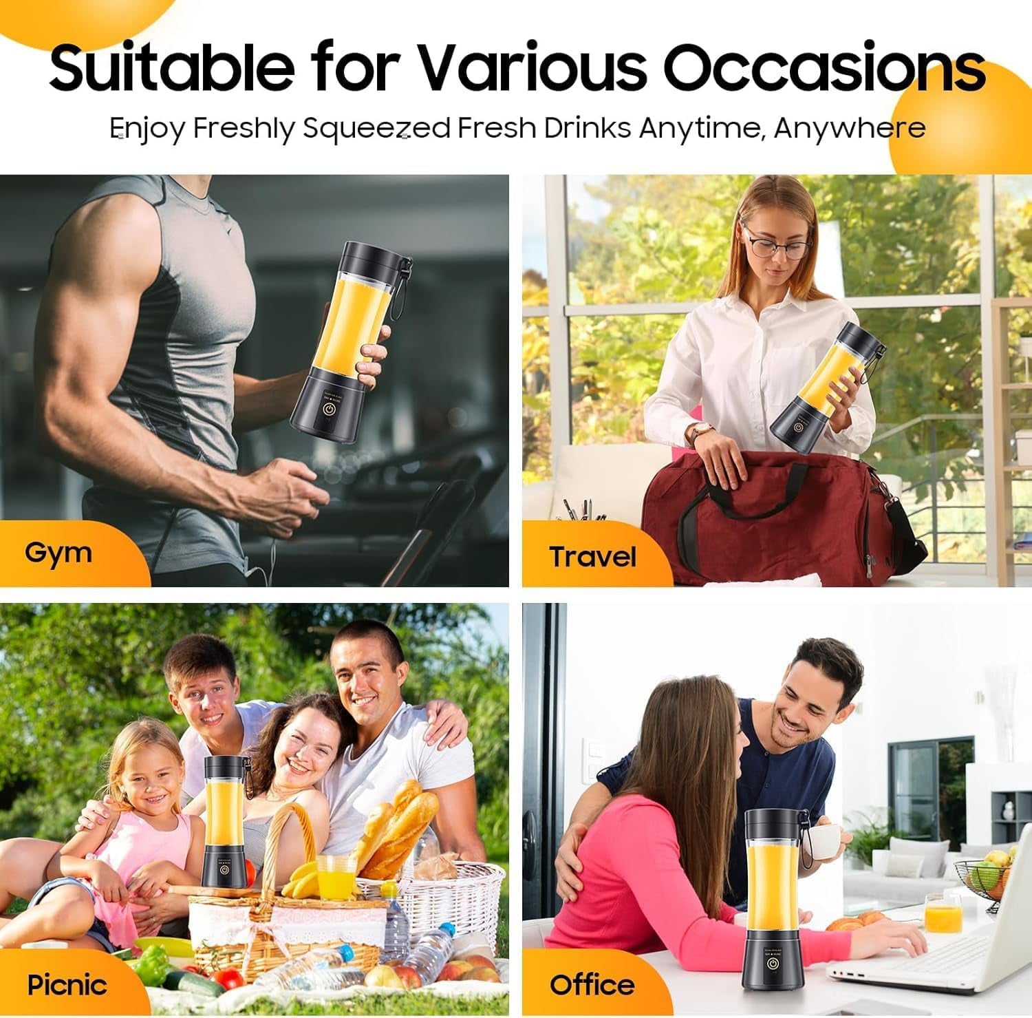 Portable Blender, Cordless Personal Smoothie Blender with USB Rechargeable & 6 Blades, Compact Mini Juicer Powerful Blending for Shakes/Fruits/Veggies/Travel/Home/Office/Gym/Camping