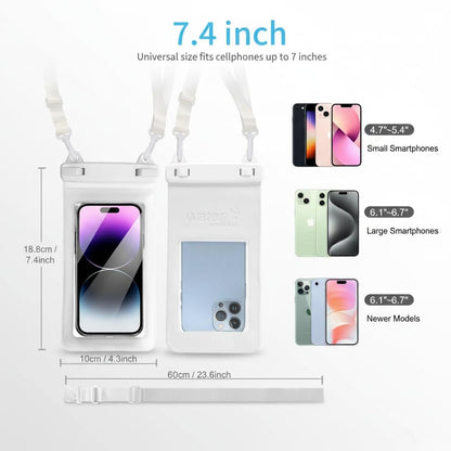 IPX8, 7.4Waterproof Phone Pouch, Universal Fit(Iphone 16 15 14 13 plus Pro, 12 11 Pro XR X 8 7 6S plus SE, Galaxy S25 S24 S23 S20 Serries Pixel, Lanyard Included (Sky Blue) 1Pack