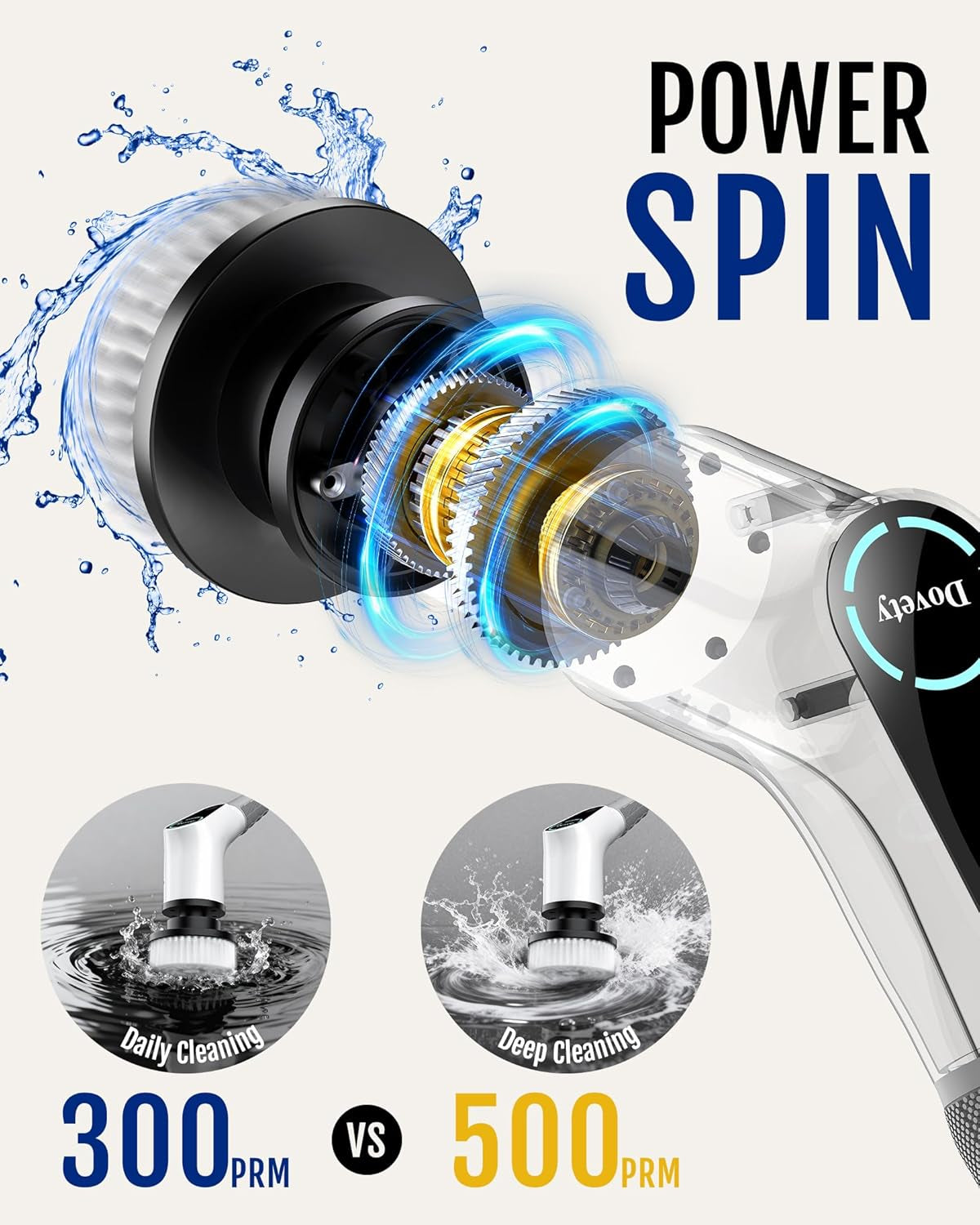 Electric Spin Scrubber, Shower Scrubber, Power Cleaner Tools with 8 Replaceable Brush Heads, Cleaning Brush with Extension Handle, 2 Adjustable Speeds, 90Mins Work Time for Home Bathtub-White