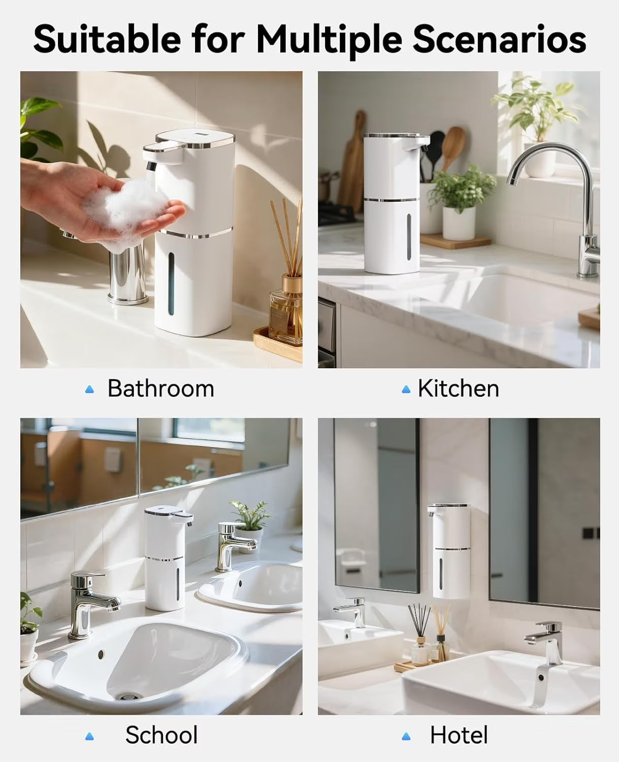 Automatic Foaming Soap Dispenser, Touchless Foam Soap Dispenser, Rechargeabled 9 Adjustable Levels & IPX5 Waterproof Wall Mounted 420Ml Soap Container for Bathroom, Kitchen and Hotel, White
