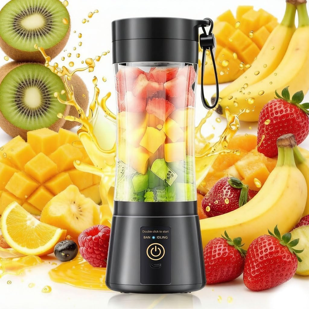 Portable Blender, Cordless Personal Smoothie Blender with USB Rechargeable & 6 Blades, Compact Mini Juicer Powerful Blending for Shakes/Fruits/Veggies/Travel/Home/Office/Gym/Camping