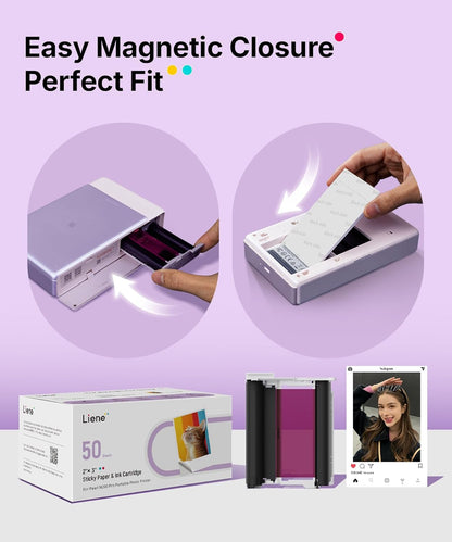 Pearl N200 Pro Portable Photo Printer Photo Paper 50 Sheets & 5 Cartridges, Picture Printer Sticker Paper Adhesive, Waterproof, Smudge Proof, Photo Paper Only for DMP130 for Scrapbook