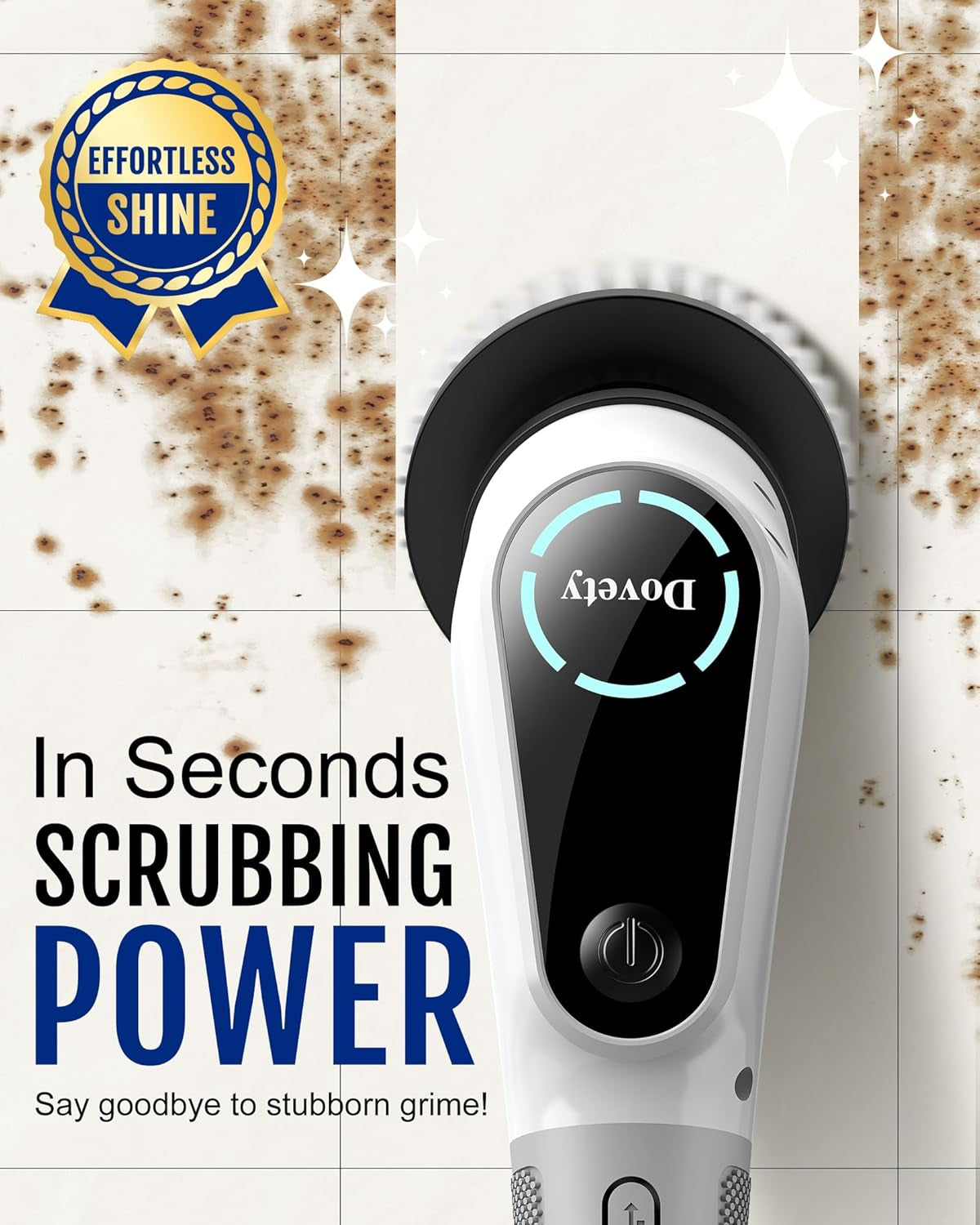 Electric Spin Scrubber, Shower Scrubber, Power Cleaner Tools with 8 Replaceable Brush Heads, Cleaning Brush with Extension Handle, 2 Adjustable Speeds, 90Mins Work Time for Home Bathtub-White