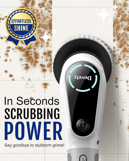 Electric Spin Scrubber, Shower Scrubber, Power Cleaner Tools with 8 Replaceable Brush Heads, Cleaning Brush with Extension Handle, 2 Adjustable Speeds, 90Mins Work Time for Home Bathtub-White