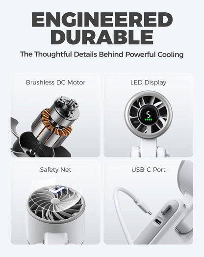 Portable Handheld Turbo Fan, 5 Gear Wind, Battery Operated, up to 12 Working Hours, 3 in 1 Hand Fan with Air Turbo Tech Cooling Fan for Outdoor Activities, Travel, Working, Silvery White