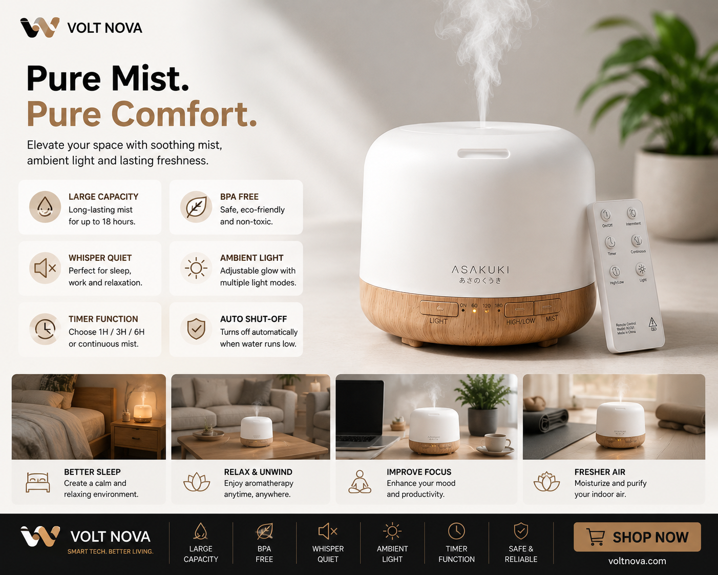 AromaGlow™ Smart Oil Diffuser