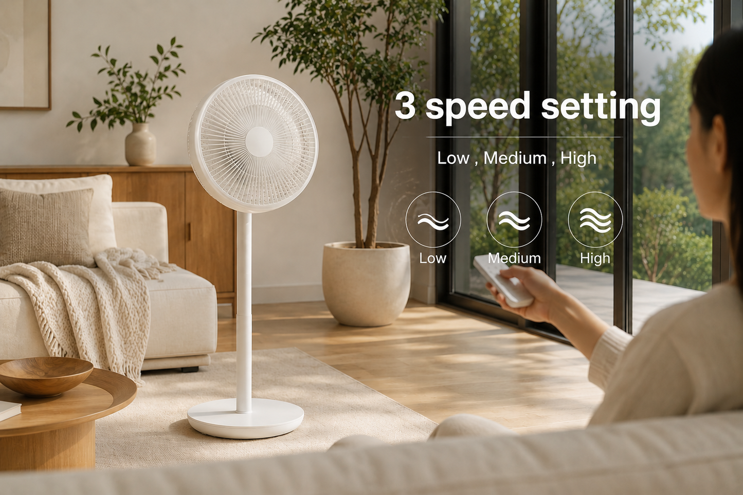 VoltBreeze™ Smart Oscillating Pedestal Fan with Remote Control, 3 Speed Settings & Adjustable Height