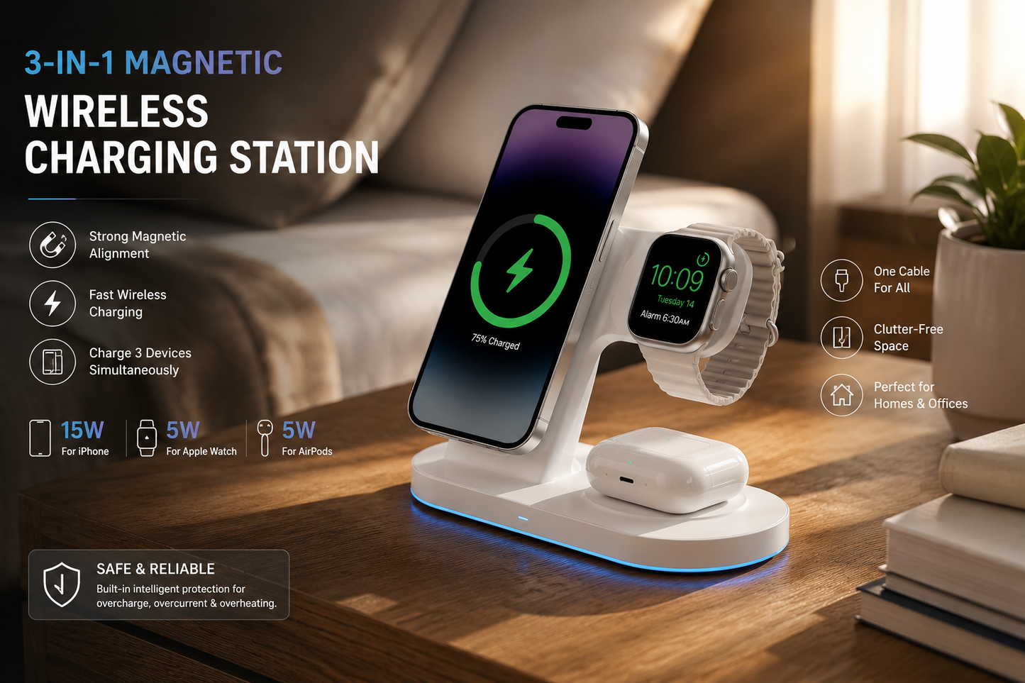 VoltCharge™ 3-in-1 Magnetic Wireless Charging Station