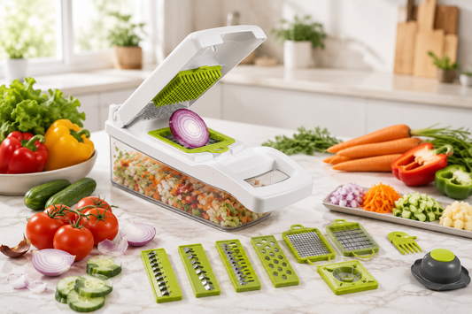 12-in-1 Multifunction Vegetable Chopper & Mandoline Slicer with Food Container