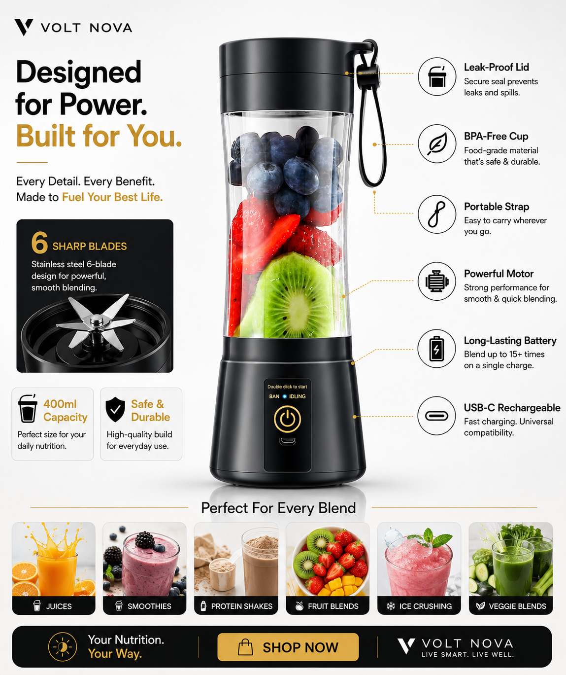 VoltBlend™ Portable USB Blender