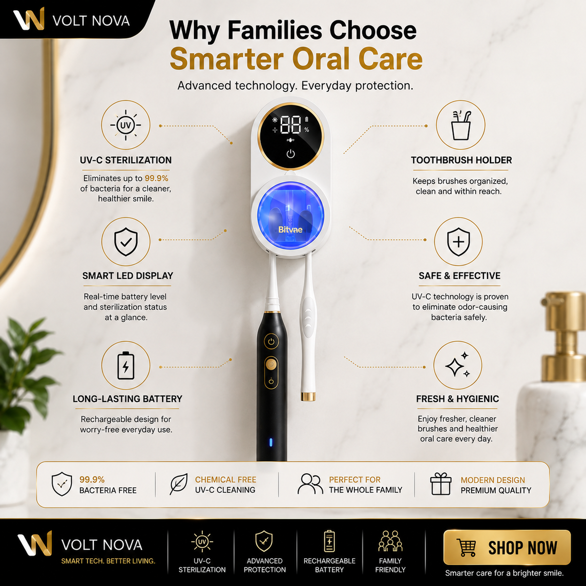VoltClean™ UV Toothbrush Sterilizer