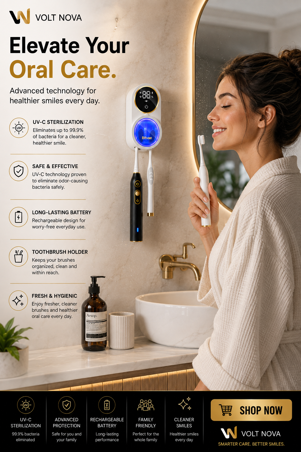VoltClean™ UV Toothbrush Sterilizer