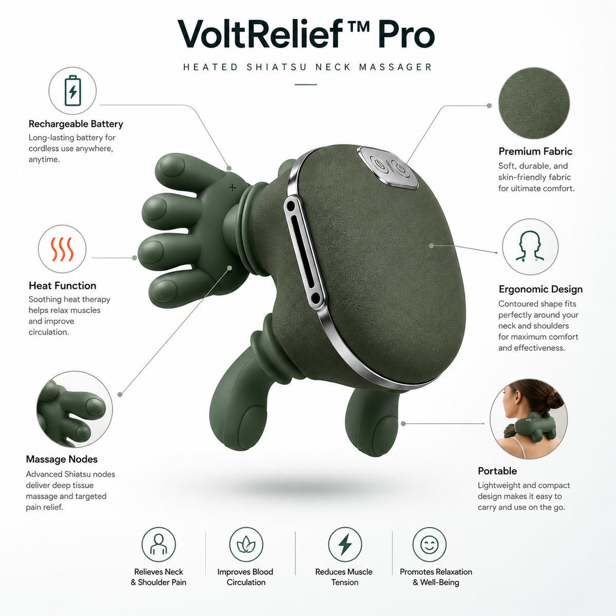 VoltRelief™ Heated Shiatsu Neck Massager