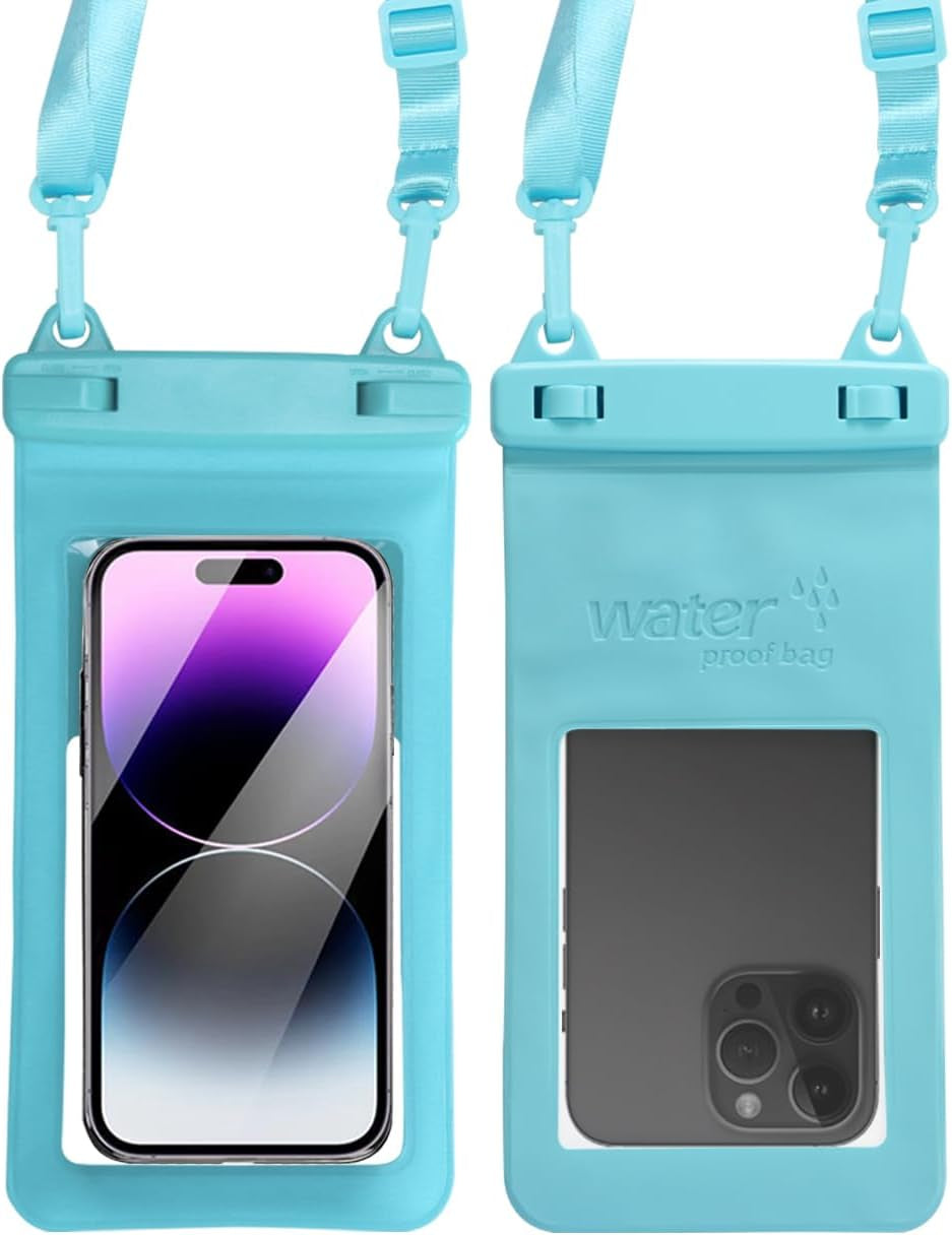 IPX8, 7.4Waterproof Phone Pouch, Universal Fit(Iphone 16 15 14 13 plus Pro, 12 11 Pro XR X 8 7 6S plus SE, Galaxy S25 S24 S23 S20 Serries Pixel, Lanyard Included (Sky Blue) 1Pack