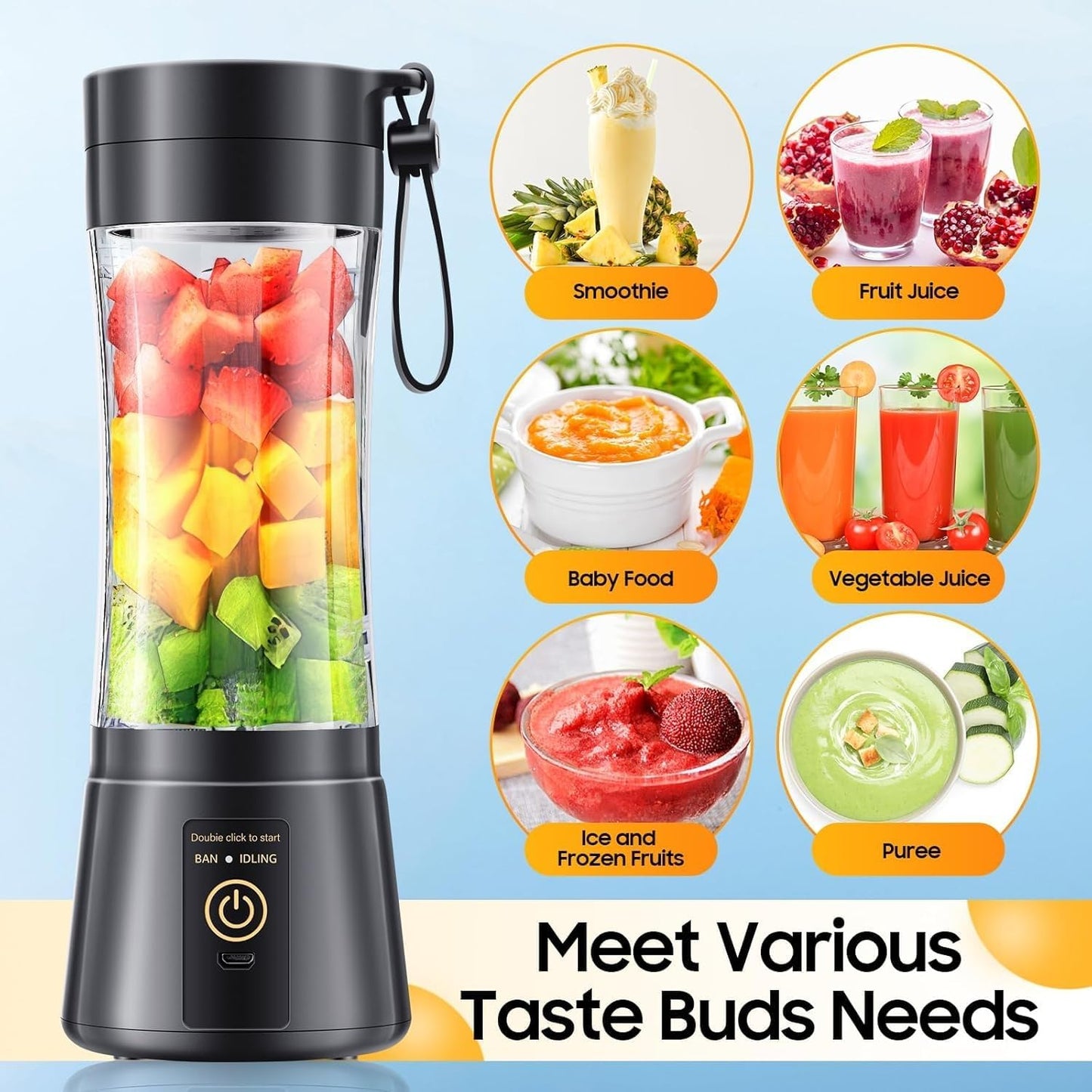 Portable Blender, Cordless Personal Smoothie Blender with USB Rechargeable & 6 Blades, Compact Mini Juicer Powerful Blending for Shakes/Fruits/Veggies/Travel/Home/Office/Gym/Camping