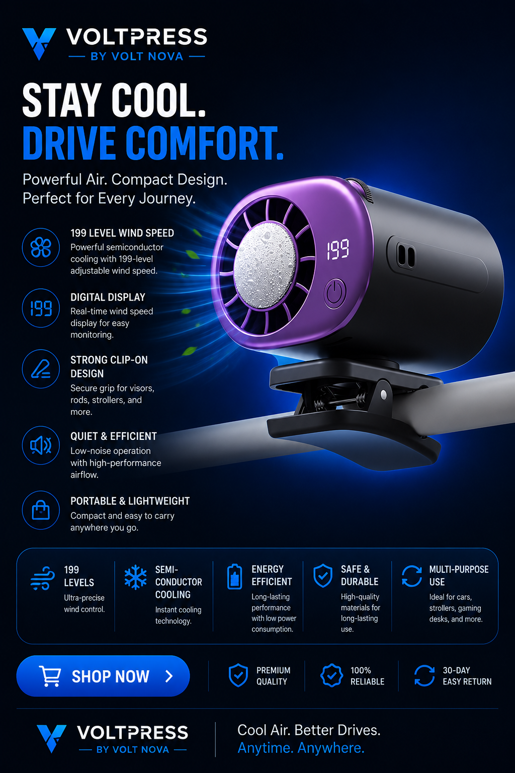 VoltBreeze™ Rechargeable Cooling Fan | Portable Personal Air Cooler