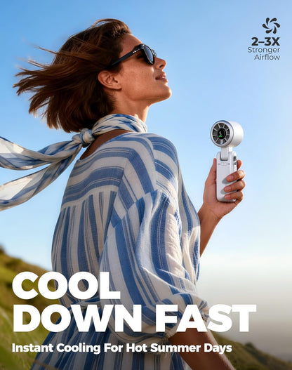 Portable Handheld Turbo Fan, 5 Gear Wind, Battery Operated, up to 12 Working Hours, 3 in 1 Hand Fan with Air Turbo Tech Cooling Fan for Outdoor Activities, Travel, Working, Silvery White
