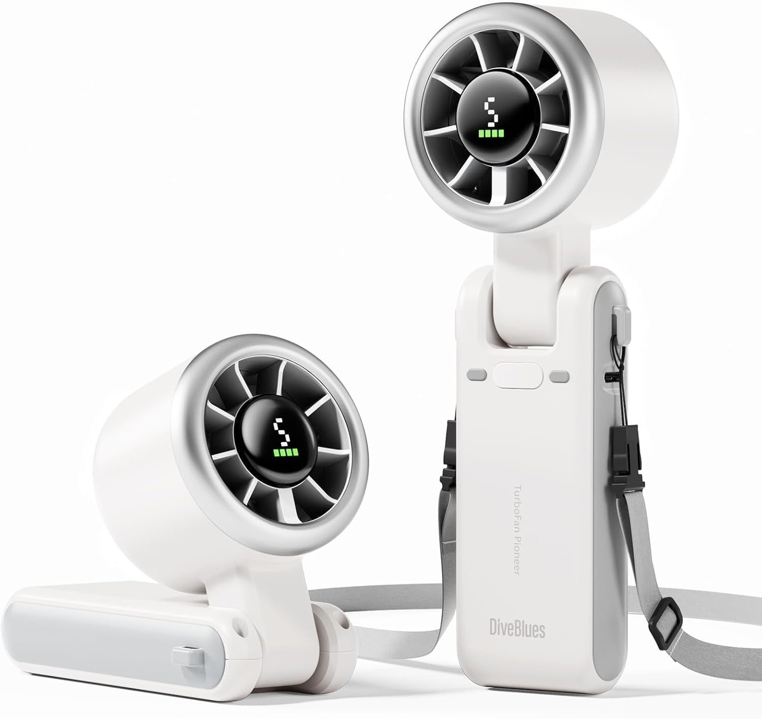 Portable Handheld Turbo Fan, 5 Gear Wind, Battery Operated, up to 12 Working Hours, 3 in 1 Hand Fan with Air Turbo Tech Cooling Fan for Outdoor Activities, Travel, Working, Silvery White