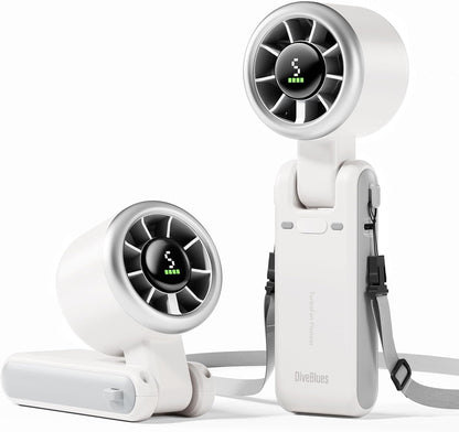 Portable Handheld Turbo Fan, 5 Gear Wind, Battery Operated, up to 12 Working Hours, 3 in 1 Hand Fan with Air Turbo Tech Cooling Fan for Outdoor Activities, Travel, Working, Silvery White