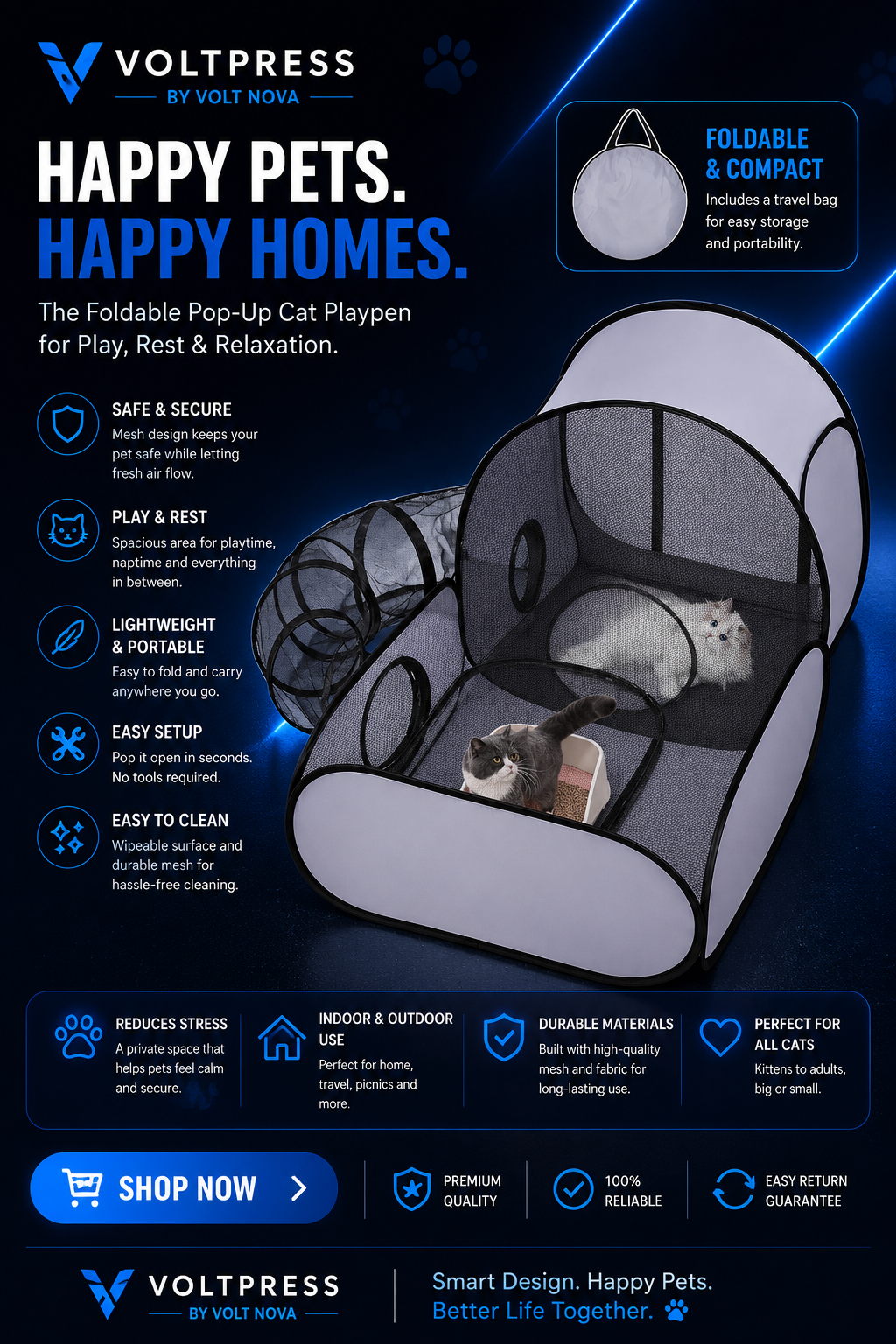 VoltNest™ Foldable Pet Playpen | Portable Indoor & Outdoor Pet Tent