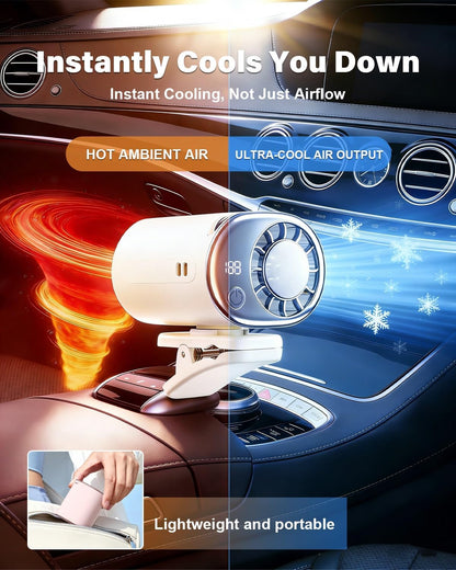 2026 Car Clip on Air Conditioner Fan with LED Display Portable Mini Cooling System 360° Rotation Adjustable 200 Speeds Rechargeable Handheld Gadget 16℃ Semi Wide Clamp for Vehicle Shirt Waist(Gray)