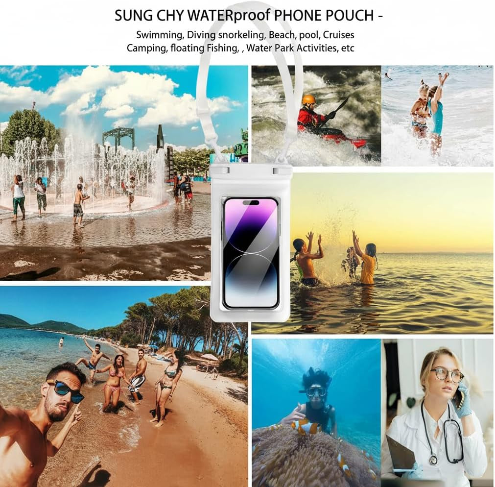 IPX8, 7.4Waterproof Phone Pouch, Universal Fit(Iphone 16 15 14 13 plus Pro, 12 11 Pro XR X 8 7 6S plus SE, Galaxy S25 S24 S23 S20 Serries Pixel, Lanyard Included (Sky Blue) 1Pack