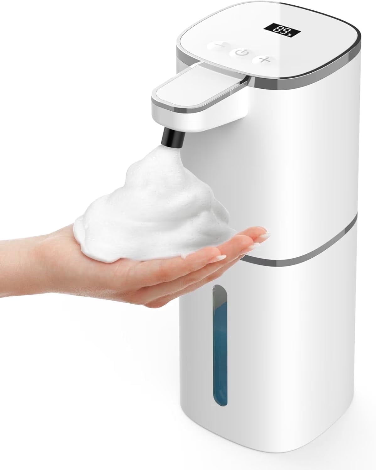 Automatic Foaming Soap Dispenser, Touchless Foam Soap Dispenser, Rechargeabled 9 Adjustable Levels & IPX5 Waterproof Wall Mounted 420Ml Soap Container for Bathroom, Kitchen and Hotel, White