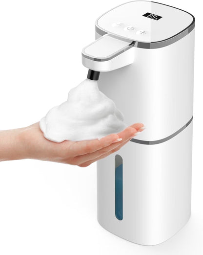 Automatic Foaming Soap Dispenser, Touchless Foam Soap Dispenser, Rechargeabled 9 Adjustable Levels & IPX5 Waterproof Wall Mounted 420Ml Soap Container for Bathroom, Kitchen and Hotel, White