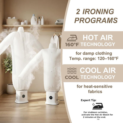 Automatic Ironing Machine 3.0, 3-In-1 Air & Steam Garment Dryer and Iron for Shirts, Pants, Dresses and More, Hands-Free Garment Care with Adjustable Time & Temperature, 1250W Fast Dryin