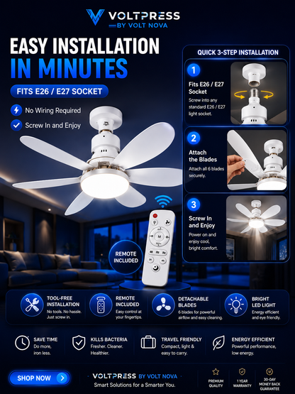 VoltGlow™ Smart Ceiling Fan with LED Light | Modern Home Cooling