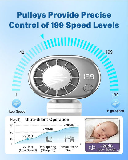 2026 Car Clip on Air Conditioner Fan with LED Display Portable Mini Cooling System 360° Rotation Adjustable 200 Speeds Rechargeable Handheld Gadget 16℃ Semi Wide Clamp for Vehicle Shirt Waist(Gray)