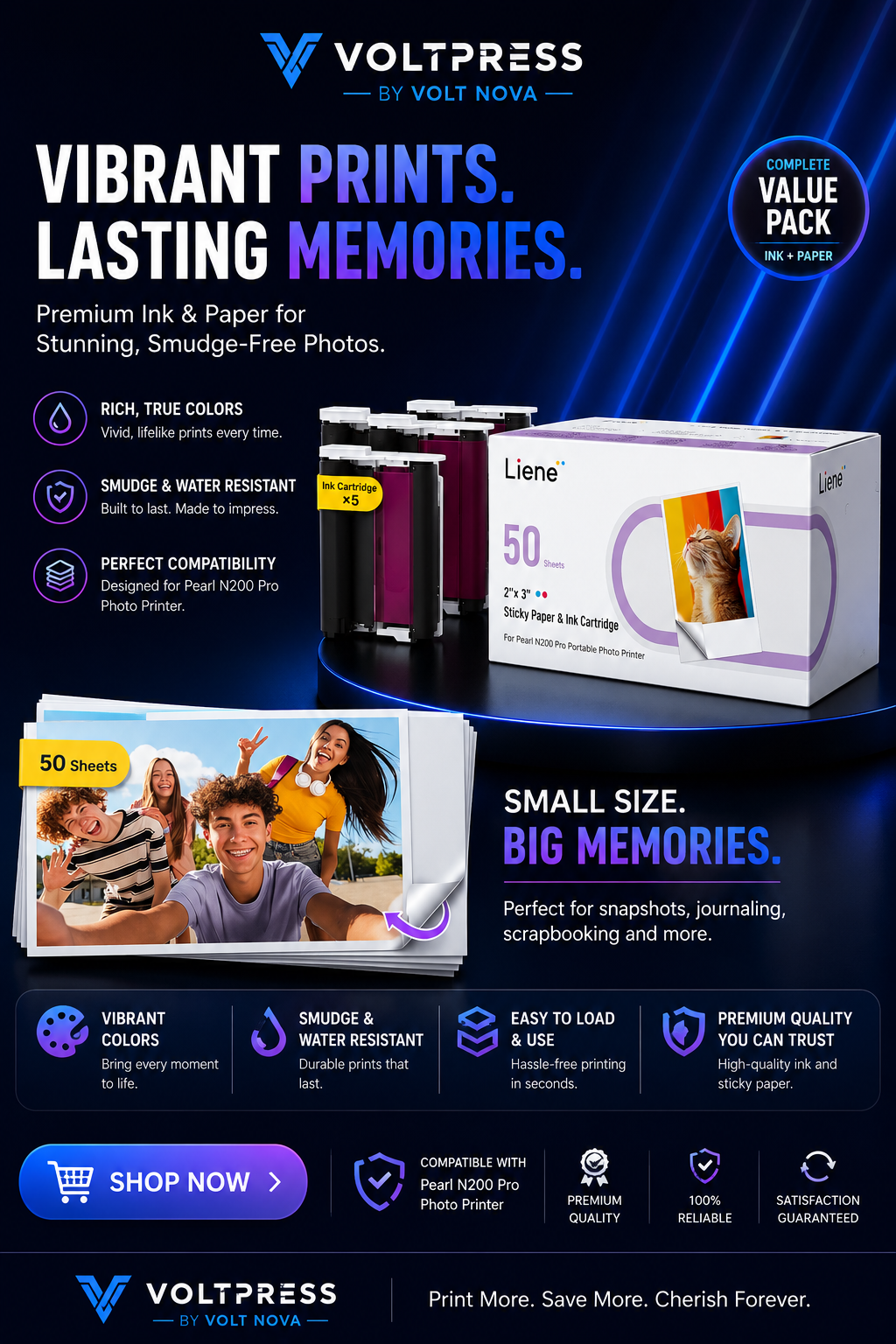 VoltPrint™ Premium Photo Paper | Liene Pearl N200 Pro Compatible